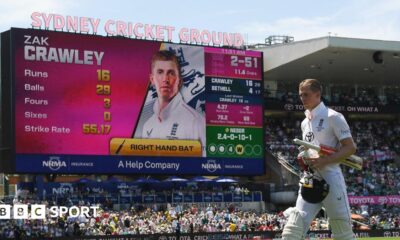 England batter Harry Brook, left, fist-bumps team-mate Joe Root, right