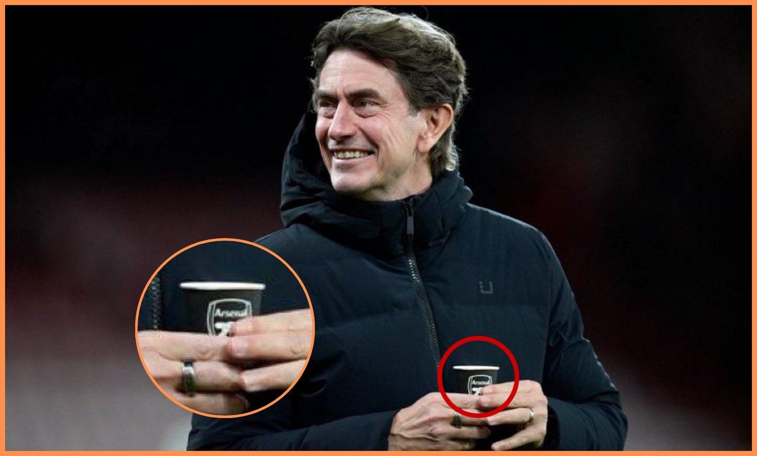 Tottenham manager Thomas Frank with an Arsenal-branded cup