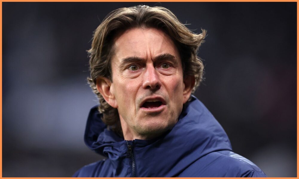 Tottenham manager Thomas Frank looks on