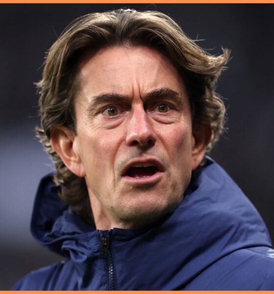 Tottenham manager Thomas Frank looks on