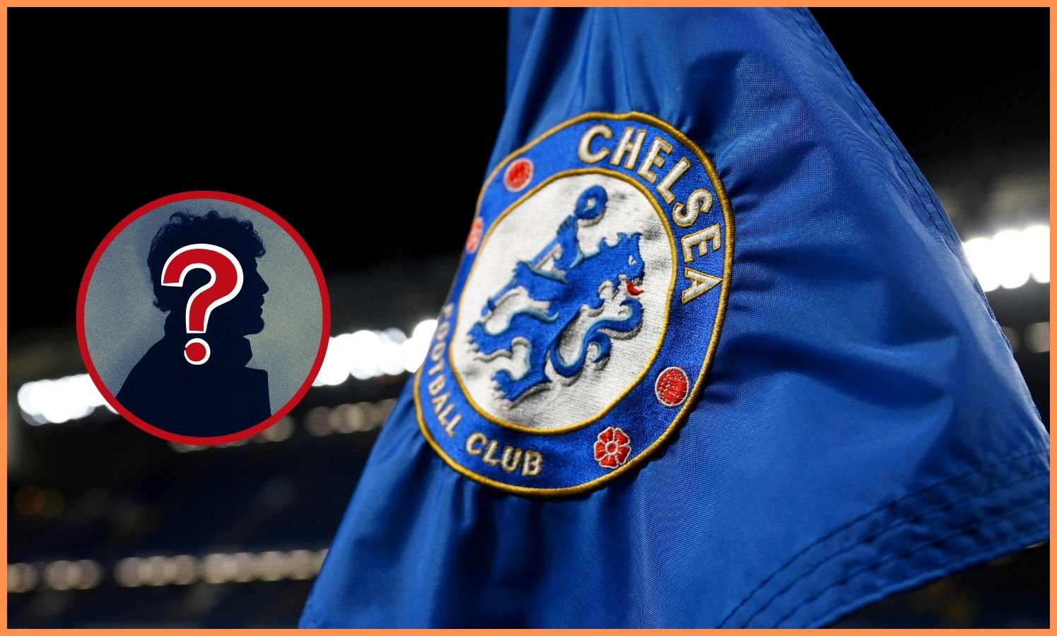 Close-up of Chelsea FC logo on corner flag at Stamford Bridge