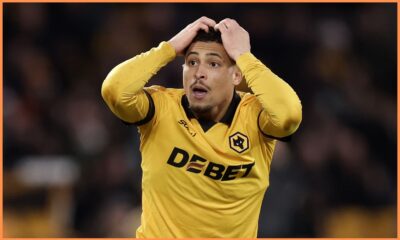 Joao Gomes reacts during Wolves vs Brentford