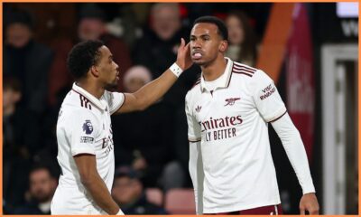 Gabriel Magalhaes reacts after an error for Arsenal leading to a Bournemouth goal (Photo by Richard Heathcote/Getty Images)