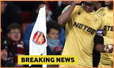 Marc Guehi celebrates scoring for Crystal Palace against Arsenal at the Emirates Stadium
