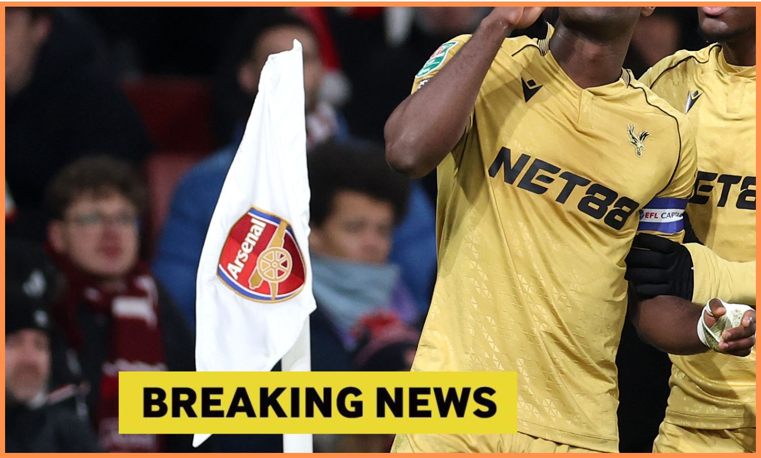 Marc Guehi celebrates scoring for Crystal Palace against Arsenal at the Emirates Stadium