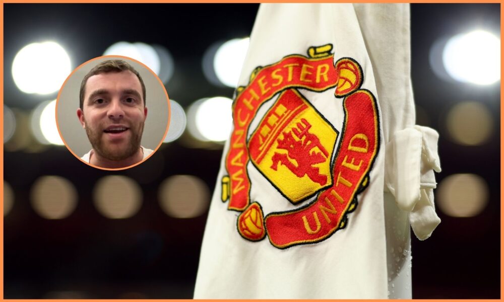 The Manchester United logo on a corner flag, and Fabrizio Romano