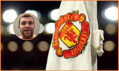 The Manchester United logo on a corner flag, and Fabrizio Romano