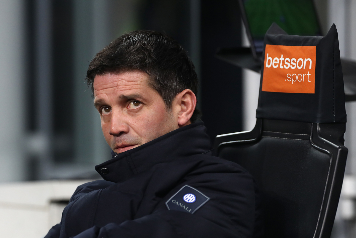 MILAN, ITALY - JANUARY 04: Cristian Chivu, Head Coach of FC Internazionale Milano, looks on prior to the Serie A match between FC Internazionale and Bologna FC 1909 at Giuseppe Meazza Stadium on January 04, 2026 in Milan, Italy. (Photo by Marco Luzzani/Getty Images)