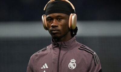 Eduardo Camavinga looks on during Real Madrid's pre-match preparations
