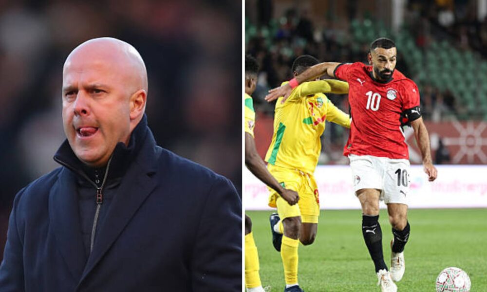 Split image of Arne Slot and Salah in action for Egypt