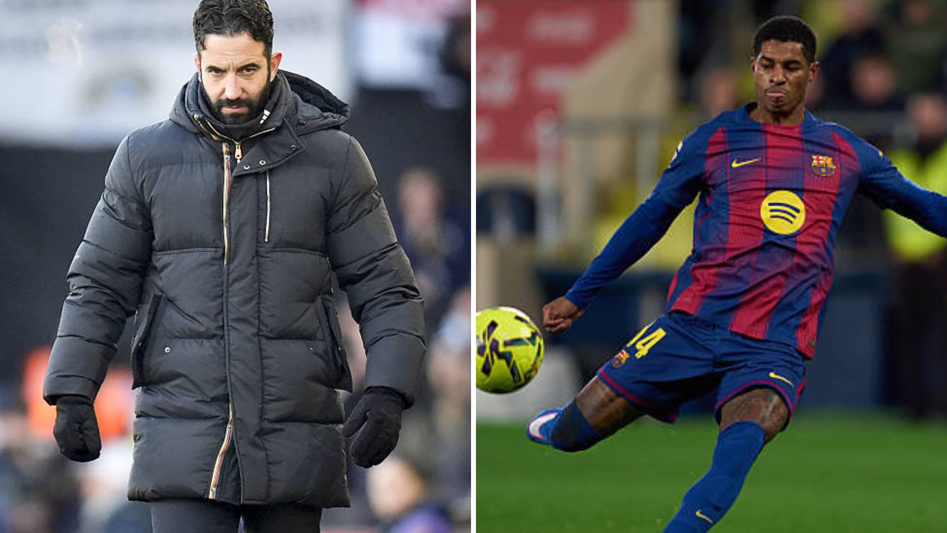 Split image of Ruben Amorim and Marcus Rashford