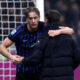 MILAN, ITALY - JANUARY 14: Francesco Pio Esposito of FC Internazionale Milano celebrates scoring his team's first goal with his Head Coach, Cristian Chivu, during the Serie A match between FC Internazionale and US Lecce at Giuseppe Meazza Stadium on January 14, 2026 in Milan, Italy. (Photo by Marco Luzzani/Getty Images)