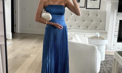 Christine Andrew in an Abercrombie wedding guest dress on sale