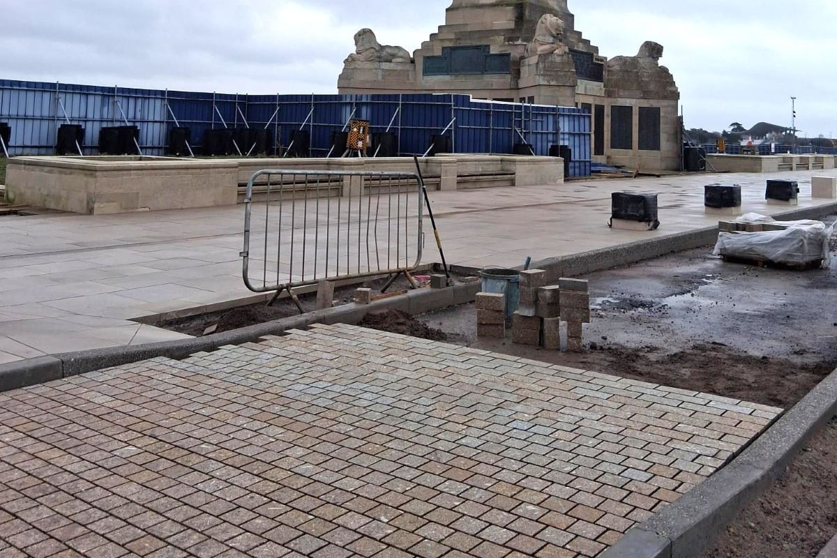 16,000 spectacular granite bricks are installed as work to create new sea defences in Southsea continues
