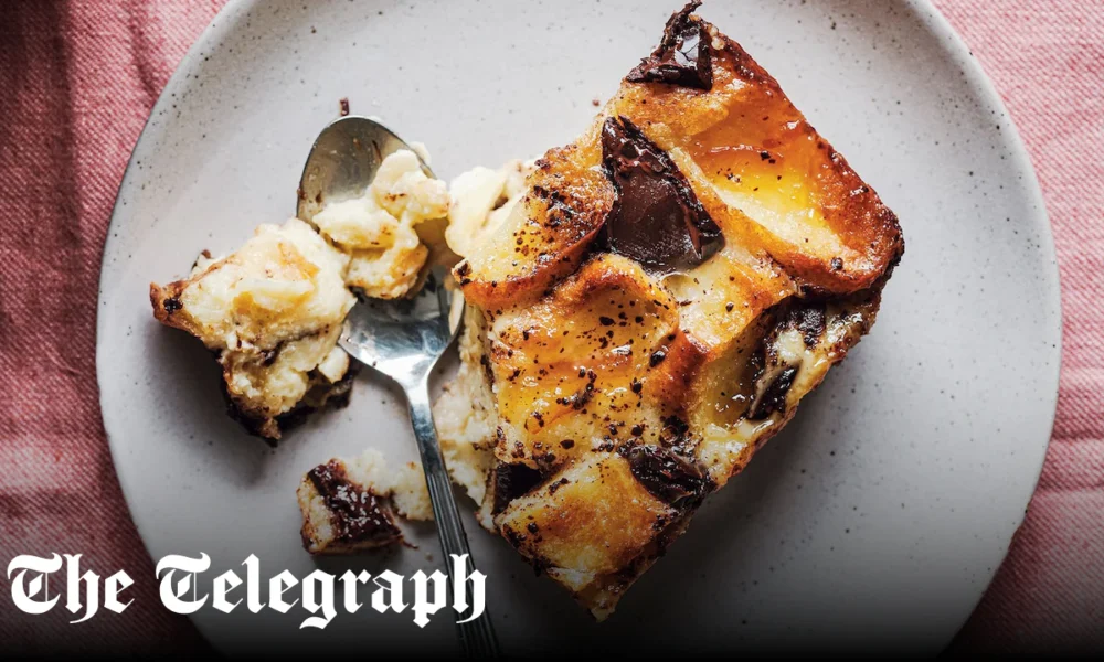 Boozy chocolate and marmalade bread and butter pudding
