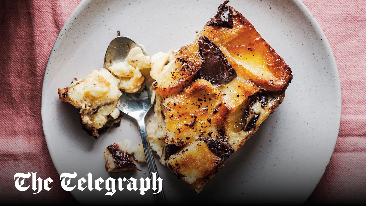Boozy chocolate and marmalade bread and butter pudding