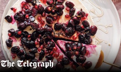 Yogurt and honey torte with roasted grapes recipe