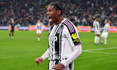 TURIN, ITALY - JANUARY 25: Jonathan David of Juventus celebrates scoring his team's first goal during the Serie A match between Juventus FC and SSC Napoli at Juventus Stadium on January 25, 2026 in Turin, Italy. (Photo by Valerio Pennicino/Getty Images)
