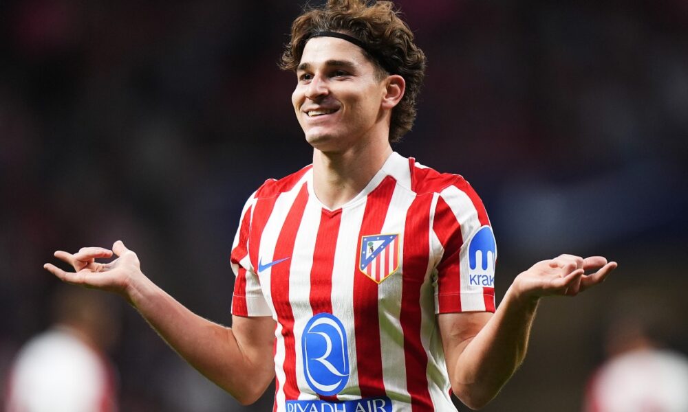 Julian Alvarez celebrates scoring for Atletico Madrid