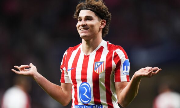Julian Alvarez celebrates scoring for Atletico Madrid
