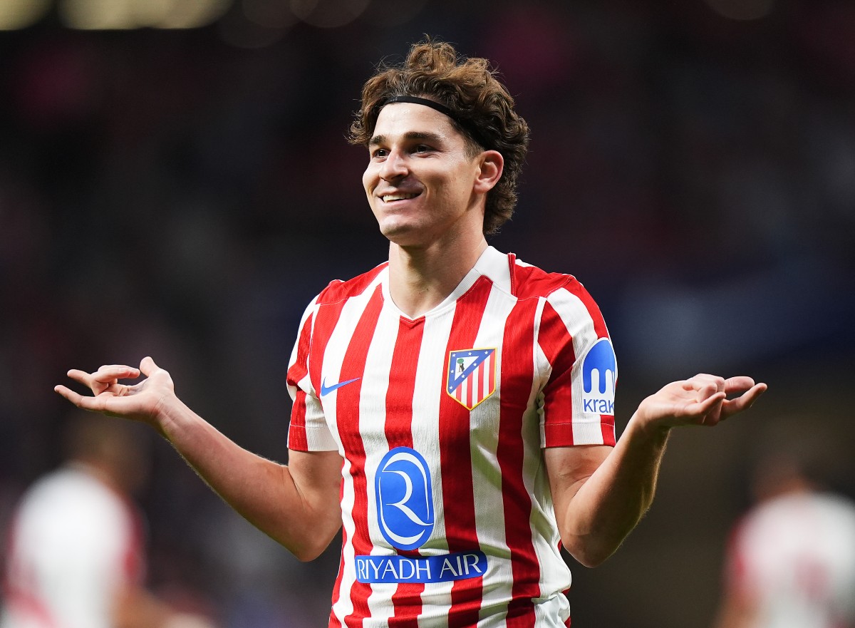 Julian Alvarez celebrates scoring for Atletico Madrid