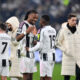 TURIN, ITALY - JANUARY 21: Khephren Thuram of Juventus greets teammate Pierre Kalulu following the UEFA Champions League 2025/26 League Phase MD7 match between Juventus and SL Benfica at Juventus Stadium on January 21, 2026 in Turin, Italy. (Photo by Valerio Pennicino/Getty Images)