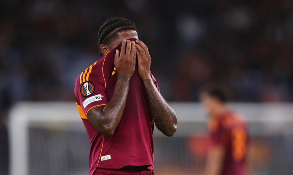 ROME, ITALY - OCTOBER 23: Leon Bailey of AS Roma reacts during the UEFA Europa League 2025/26 League Phase MD3 match between AS Roma and FC Viktoria Plzen at Stadio Olimpico on October 23, 2025 in Rome, Italy. (Photo by Paolo Bruno/Getty Images)