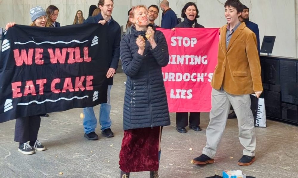 Protesters channel Marie Antoinette at Murdoch's London HQ