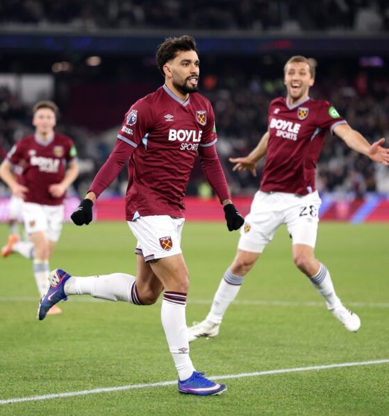 Lucas Paqueta celebrates a goal for West Ham