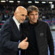 NAPLES, ITALY - DECEMBER 07: Antonio Conte (R), Head Coach of SSC Napoli, and Luciano Spalletti, Head Coach of Juventus, shake hands prior to the Serie A match between SSC Napoli and Juventus FC at Stadio Diego Armando Maradona on December 07, 2025 in Naples, Italy. (Photo by Francesco Pecoraro/Getty Images)