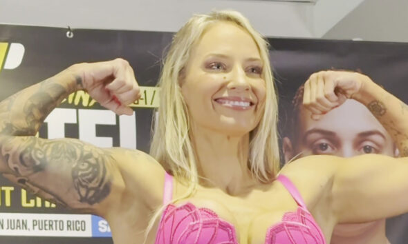 Ebanie Bridges, 39, weighs in for Alexis Araiza fight in pink lingerie just 10 MONTHS after giving birth