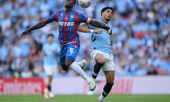 Marc Guehi in action for Palace against Man City in last season's FA Cup final