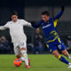 VERONA, ITALY - JANUARY 11: Matteo Cancellieri of SS Lazio competes for the ball with Giovane of Hellas Verona during the Serie A match between Hellas Verona FC and SS Lazio at Stadio Marcantonio Bentegodi on January 11, 2026 in Verona, Italy. (Photo by Alessandro Sabattini/Getty Images)