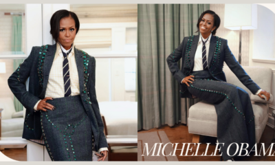 Michelle Obama Looks Fierce in a Navy Plaid Thom Browne Embellished Suit
