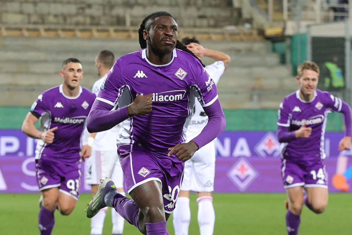 FLORENCE, ITALY - JANUARY 4: Moise Kean of ACF Fiorentina celebrates after scoring a goal during the Serie A match between ACF Fiorentina and US Cremonese at Artemio Franchi on January 4, 2026 in Florence, Italy. (Photo by Gabriele Maltinti/Getty Images)