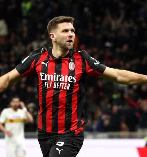 MILAN, ITALY - JANUARY 18: Niclas Fullkrug of AC Milan celebrates scoring his team's first goal during the Serie A match between AC Milan and US Lecce at Giuseppe Meazza Stadium on January 18, 2026 in Milan, Italy. (Photo by Marco Luzzani/Getty Images)
