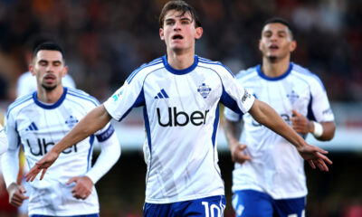 LECCE, ITALY - DECEMBER 27: Nicolas Paz of Como 1907 celebrates after scoring his team