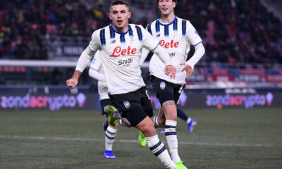 BOLOGNA, ITALY - JANUARY 07: Nikola Krstovic of Atalanta celebrates scoring his team