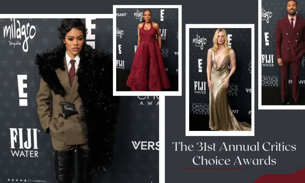 On the Scene at the 31st Annual Critics Choice Awards: Teyana Taylor in an Olive Saint Laurent Suit, Elle Fanning in a Gold Ralph Lauren Dress, Michael B Jordan in Bordeaux Louis Vuitton Look + More