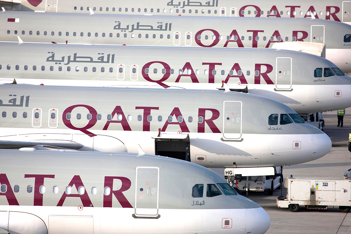 Qatar Airways aircraft lineup highlighting Airbus fleet