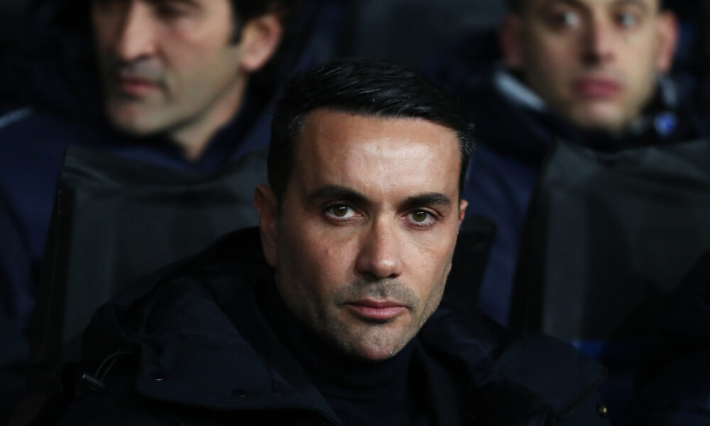 BERGAMO, ITALY - JANUARY 21: Raffaele Palladino, Head Coach of Atalanta, looks on prior to the UEFA Champions League 2025/26 League Phase MD7 match between Atalanta BC and Athletic Club at Stadio di Bergamo on January 21, 2026 in Bergamo, Italy. (Photo by Marco Luzzani/Getty Images)