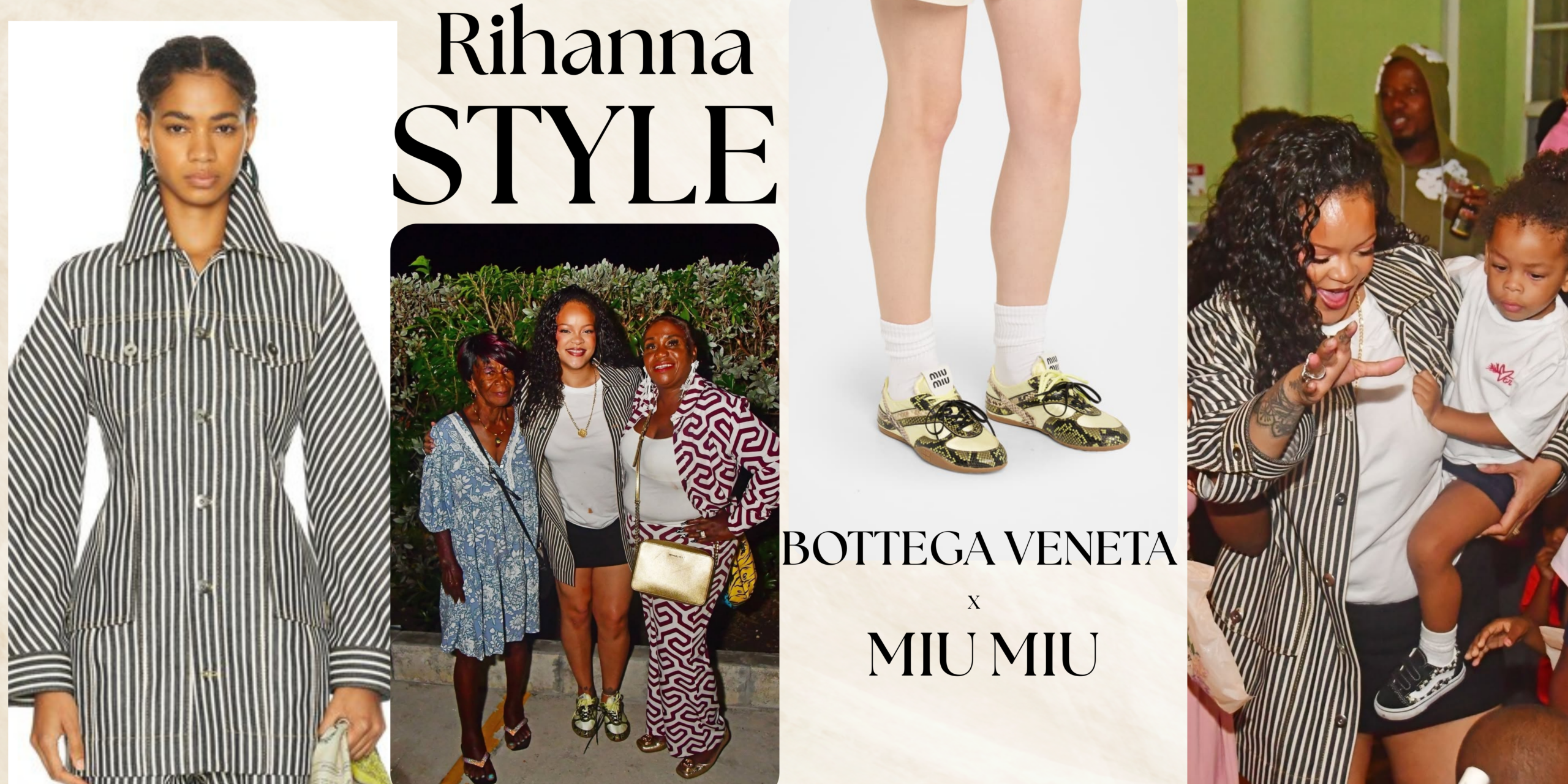 Rihanna Poses with Her Aunt, Grandmother, and Sons in Barbados Wearing a $3,900 Bottega Veneta Jacket and $1,350 Miu Miu Sneakers