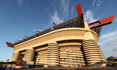 San Siro MILAN, ITALY - SEPTEMBER 14: Outside view of the stadium prior to the Serie A match between AC Milan and Bologna FC 1909 at Giuseppe Meazza Stadium on September 14, 2025 in Milan, Italy. (Photo by Marco Luzzani/Getty Images)