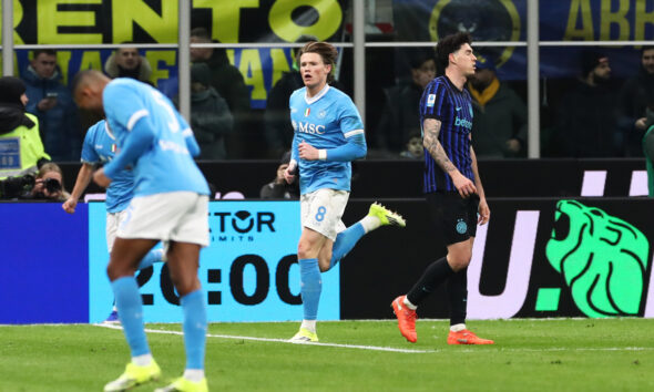 MILAN, ITALY - JANUARY 11: Scott McTominay of SSC Napoli celebrates scoring his team