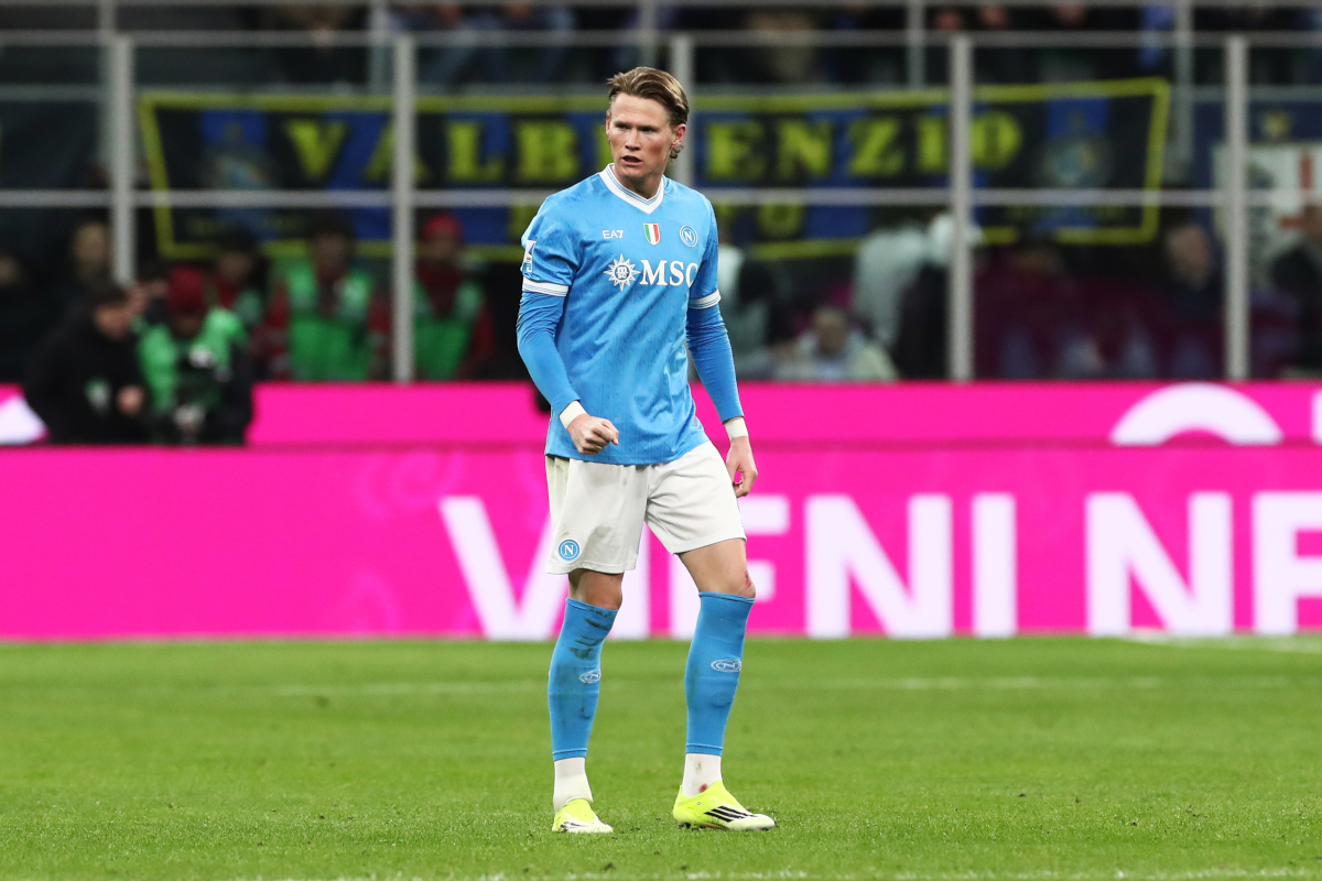MILAN, ITALY - JANUARY 11: Scott McTominay of SSC Napoli celebrates scoring his team's first goal during the Serie A match between FC Internazionale and SSC Napoli at Giuseppe Meazza Stadium on January 11, 2026 in Milan, Italy. (Photo by Marco Luzzani/Getty Images)