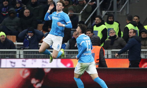 MILAN, ITALY - JANUARY 11: Scott McTominay of SSC Napoli celebrates scoring his team