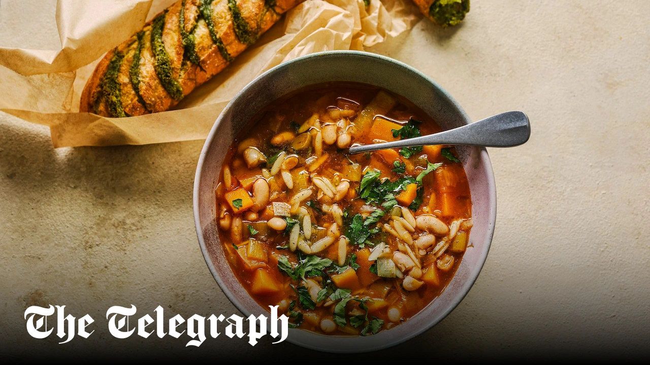 Pumpkin and bean soup with parsley pesto bread recipe