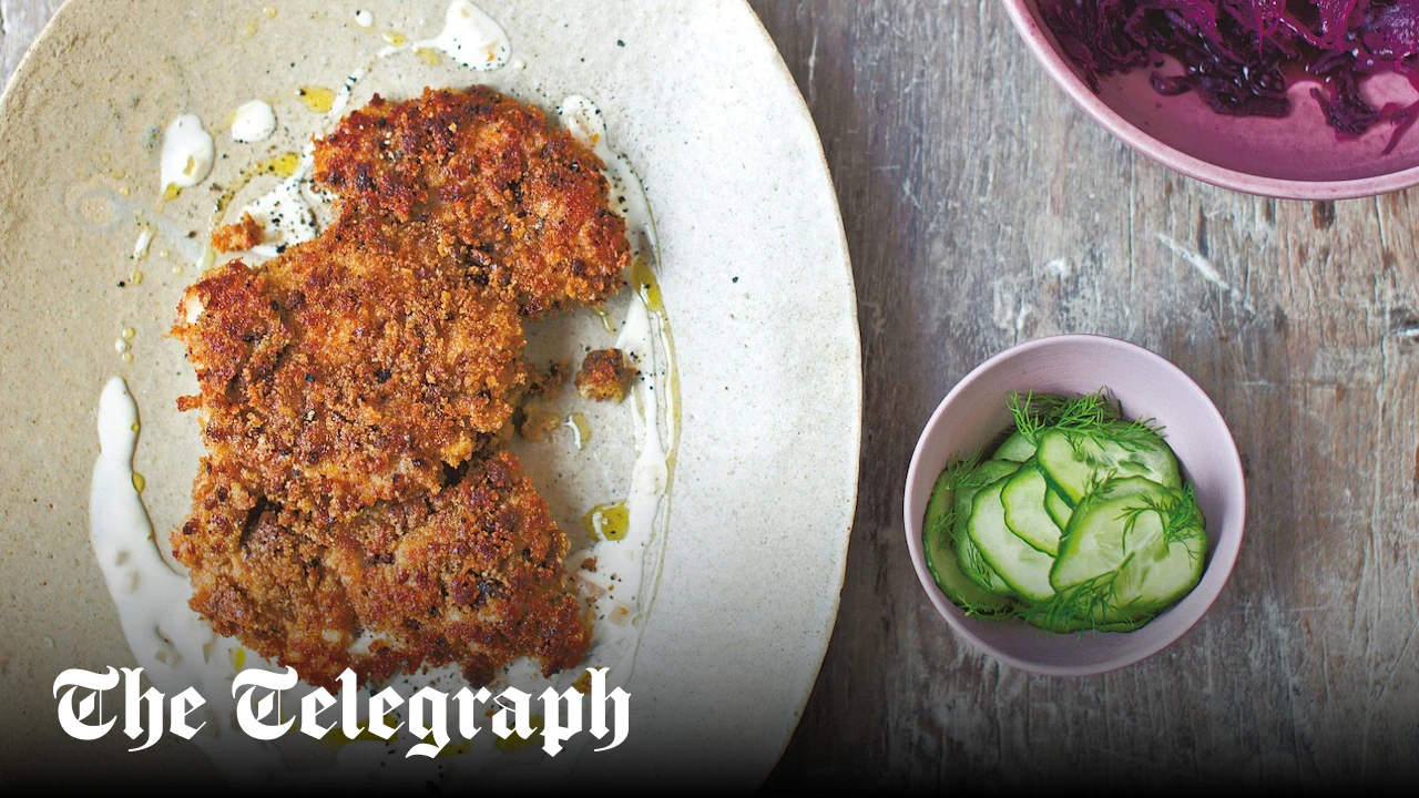 Chicken rye schnitzel with mustard sauce