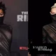 Teyana Taylor Makes a Statement in a Black Ashi Studio Haute Couture Look with Exaggerated Hips at Netflix's 'The Rip' Premiere of RIP