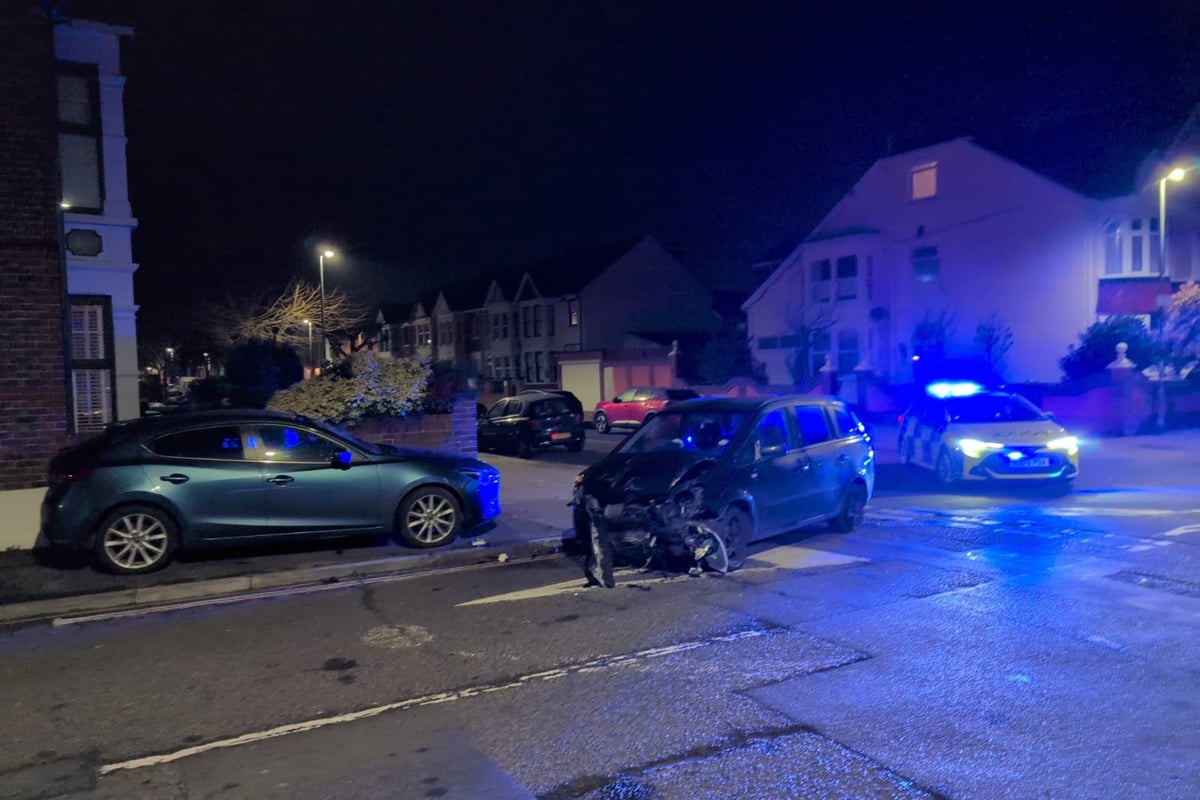 Crash in Portsmouth sees driver suffer injuries with car significantly damaged